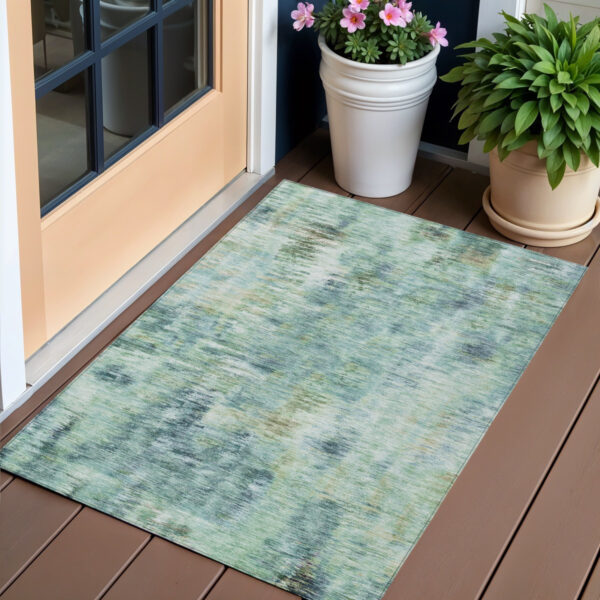 3' X 5' Teal Blue Green And Ivory Abstract Washable Indoor Outdoor Area Rug