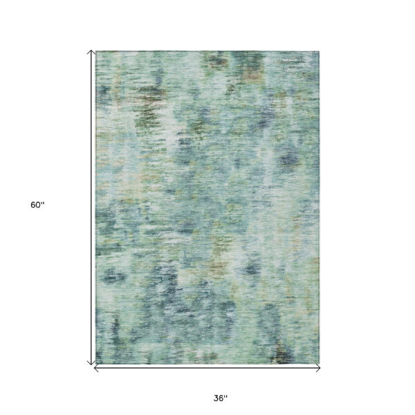 3' X 5' Teal Blue Green And Ivory Abstract Washable Indoor Outdoor Area Rug