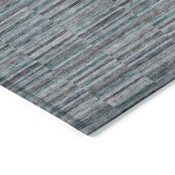 8' X 10' Teal Blue Aqua And Gray Striped Washable Indoor Outdoor Area Rug