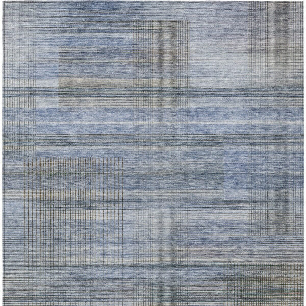 5' X 8' Denim Blue And Sky Blue Striped Washable Indoor Outdoor Area Rug