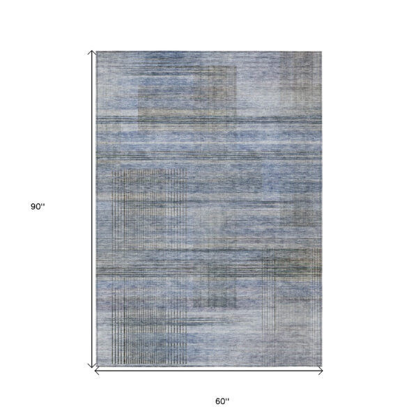 5' X 8' Denim Blue And Sky Blue Striped Washable Indoor Outdoor Area Rug
