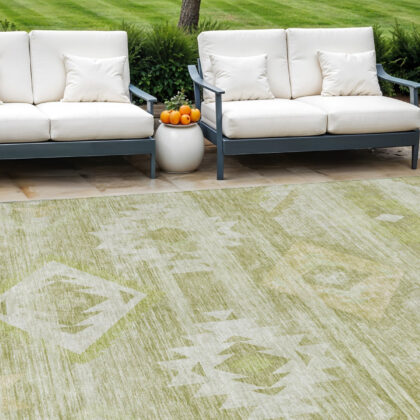 8' X 10' Sage Artichoke Green And Mint Green Southwestern Washable Indoor Outdoor Area Rug