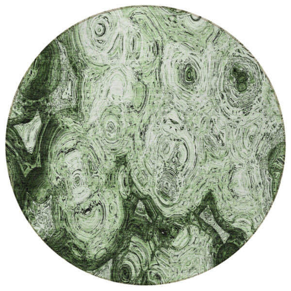 8' Artichoke Green And Emerald Round Abstract Washable Indoor Outdoor Area Rug