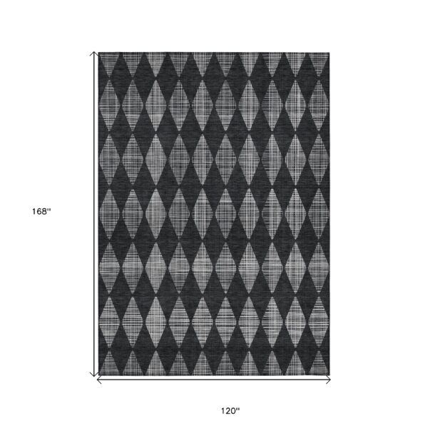 10' X 14' Charcoal Geometric Washable Indoor Outdoor Area Rug