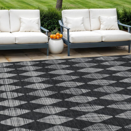10' X 14' Charcoal Geometric Washable Indoor Outdoor Area Rug
