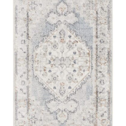12' Light Blue Oriental Power Loom Distressed Washable Runner Rug