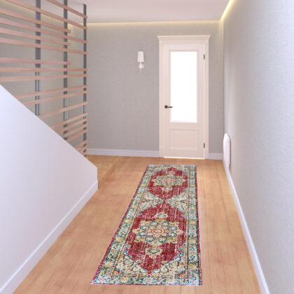 8' Red Medallion Power Loom Runner Rug