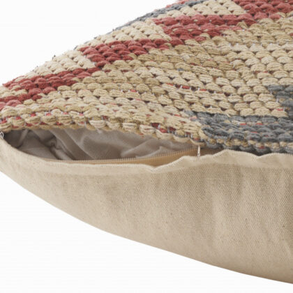 18" X 18" Blue Cream And Red 100% Cotton Geometric Zippered Pillow