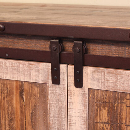 79" Brown Solid Wood Cabinet Enclosed Storage Distressed TV Stand