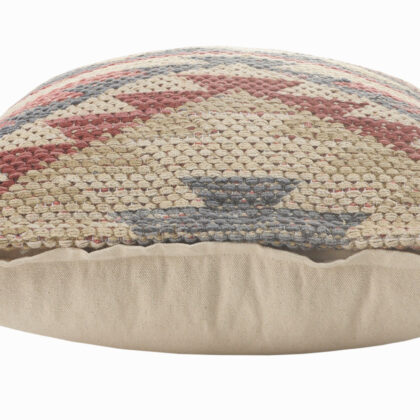 18" X 18" Blue Cream And Red 100% Cotton Geometric Zippered Pillow