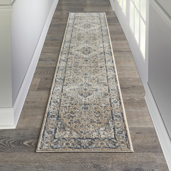 10' Gray and Ivory Medallion Power Loom Runner Rug