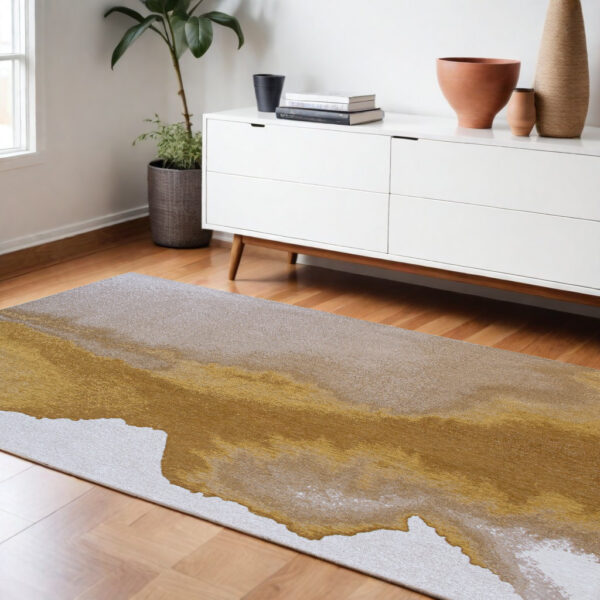 7' x 9' Gray and Yellow Abstract Non Skid Area Rug
