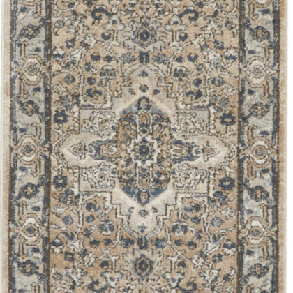 10' Gray and Ivory Medallion Power Loom Runner Rug