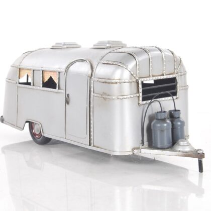 6" Silver Metal Silver Camping Trailer Truck Hand Painted Decorative Truck