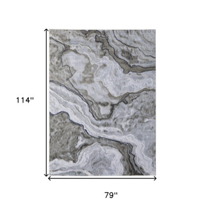7' x 10' Ivory Blue and Gray Abstract Power Loom Area Rug