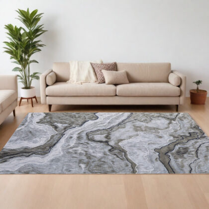 7' x 10' Ivory Blue and Gray Abstract Power Loom Area Rug