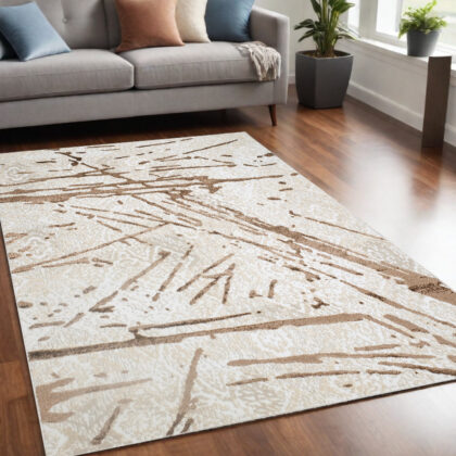 5' x 8' Ivory and Brown Abstract Area Rug