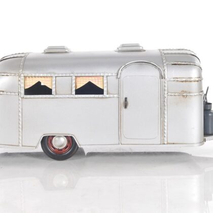 6" Silver Metal Silver Camping Trailer Truck Hand Painted Decorative Truck