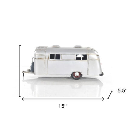 6" Silver Metal Silver Camping Trailer Truck Hand Painted Decorative Truck