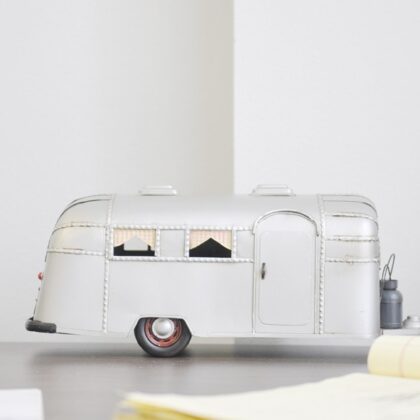 6" Silver Metal Silver Camping Trailer Truck Hand Painted Decorative Truck