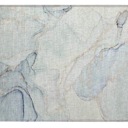 2' X 3' Beige and Blue Abstract Washable Non Skid Indoor Outdoor Area Rug