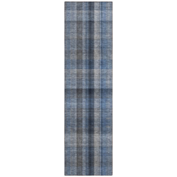 8' Runner Blue Plaid Washable Non Skid Indoor Outdoor Runner Rug
