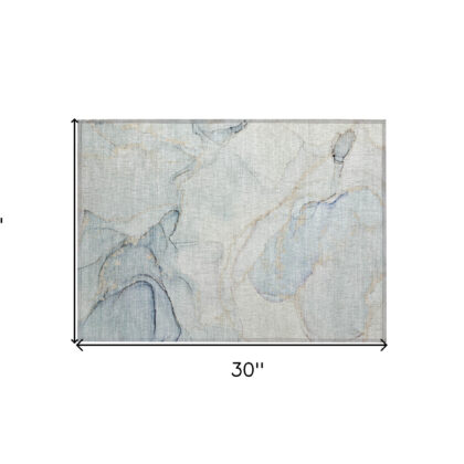 2' X 3' Beige and Blue Abstract Washable Non Skid Indoor Outdoor Area Rug
