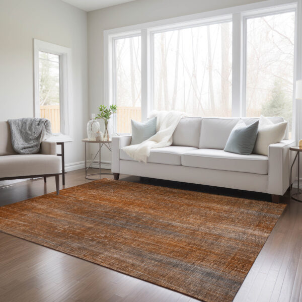 3' X 5' Orange Striped Washable Non Skid Indoor Outdoor Area Rug