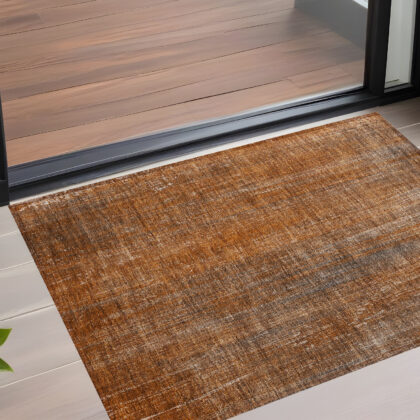 3' X 5' Orange Striped Washable Non Skid Indoor Outdoor Area Rug