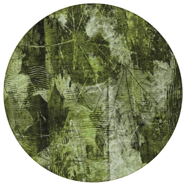 8' Round Green Round Floral Washable Non Skid Indoor Outdoor Area Rug