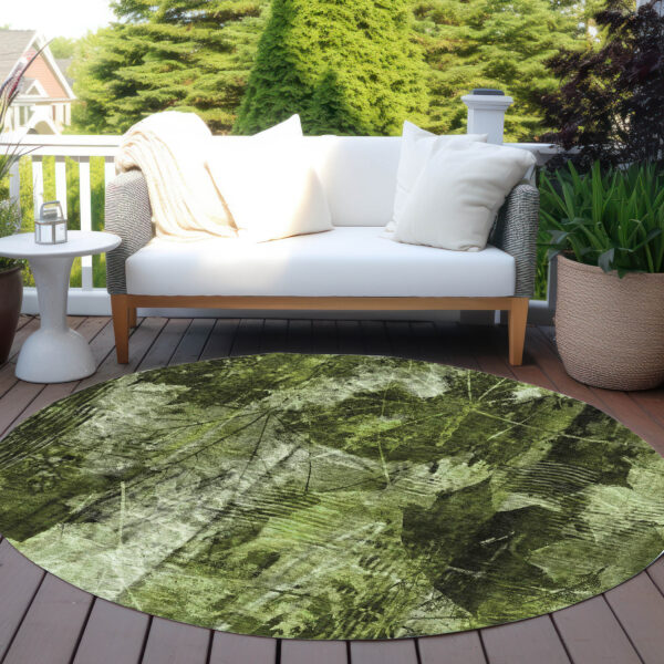 8' Round Green Round Floral Washable Non Skid Indoor Outdoor Area Rug