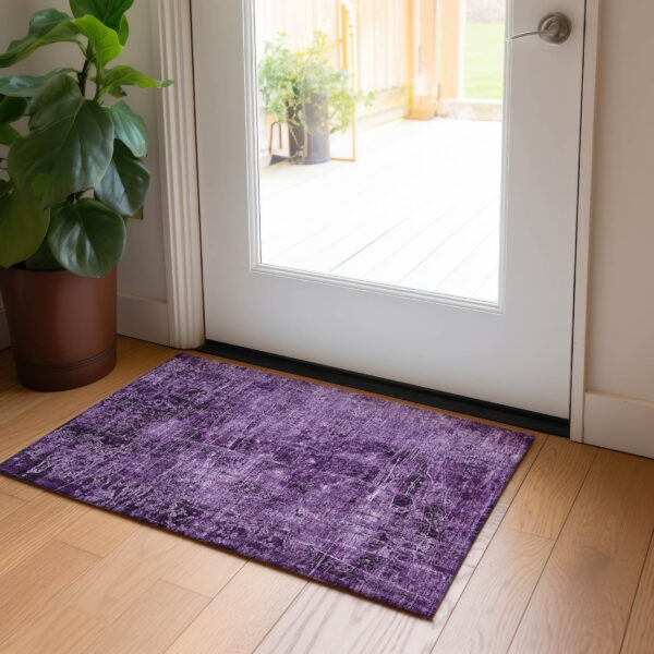 2' X 3' Purple Abstract Washable Non Skid Indoor Outdoor Area Rug