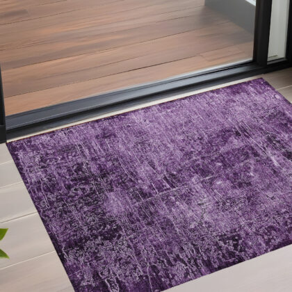 2' X 3' Purple Abstract Washable Non Skid Indoor Outdoor Area Rug