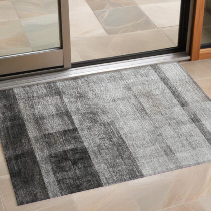 3' X 5' Gray Ombre Washable Non Skid Indoor Outdoor Area Rug
