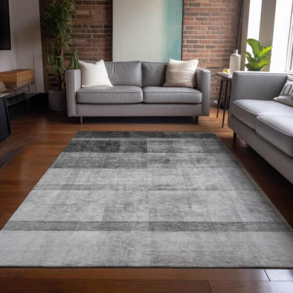 3' X 5' Gray Ombre Washable Non Skid Indoor Outdoor Area Rug