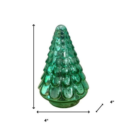 7" Embossed Green Glass Christmas Tree Sculpture