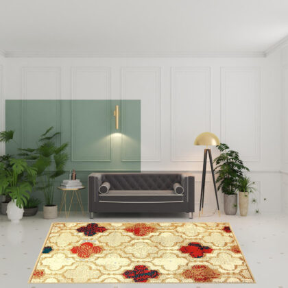 8' X 10' Beige Quatrefoil Power Loom Distressed Stain Resistant Area Rug