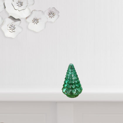 7" Embossed Green Glass Christmas Tree Sculpture
