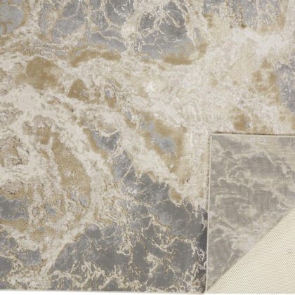 9' X 12' Ivory Silver And Gold Abstract Area Rug