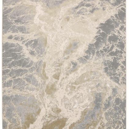 9' X 12' Ivory Silver And Gold Abstract Area Rug