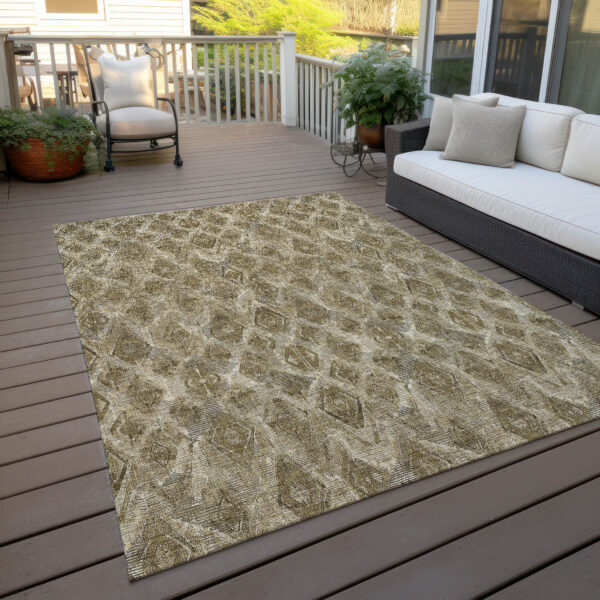 5' X 8' Brown Beige And Tan Geometric Washable Indoor Outdoor Area Rug
