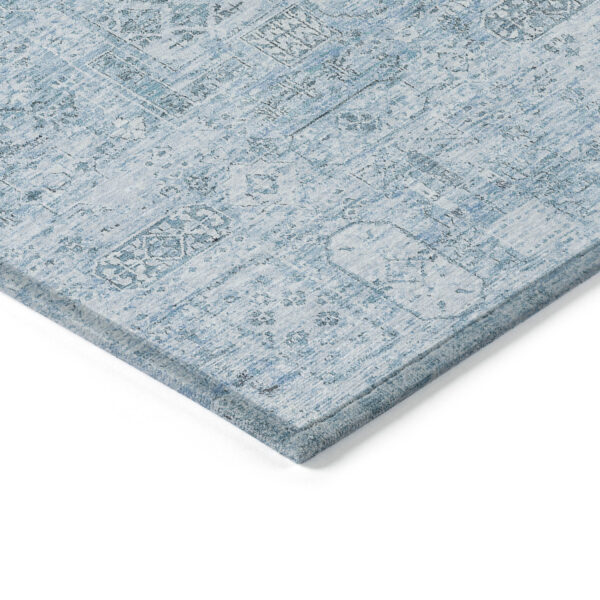 8' X 10' Sky Blue And Denim Blue Floral Washable Indoor Outdoor Area Rug