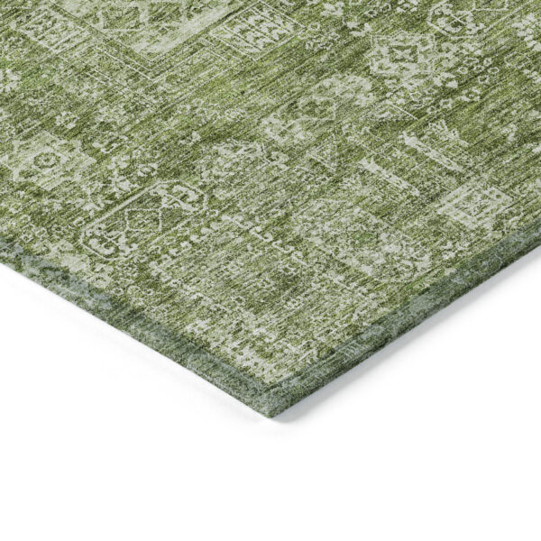 8' Artichoke Green And Ivory Round Oriental Washable Indoor Outdoor Area Rug