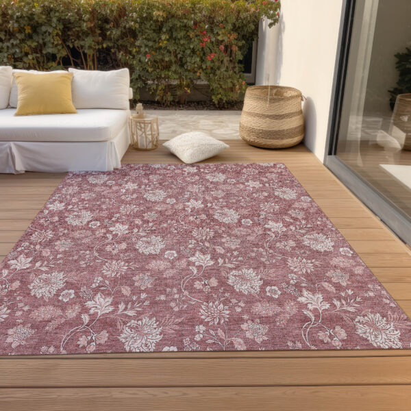 9' X 12' Blush Pink And Mauve Floral Washable Indoor Outdoor Area Rug