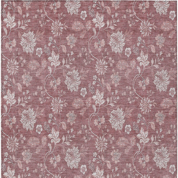 9' X 12' Blush Pink And Mauve Floral Washable Indoor Outdoor Area Rug