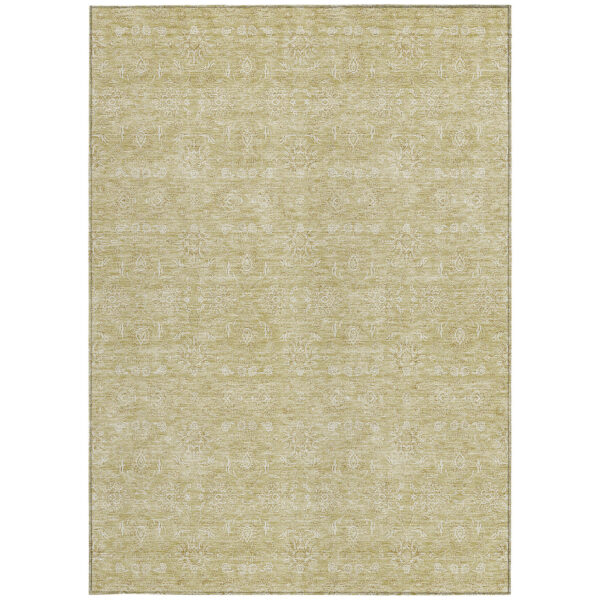 5' X 8' Beige Tan And Ivory Floral Washable Indoor Outdoor Area Rug