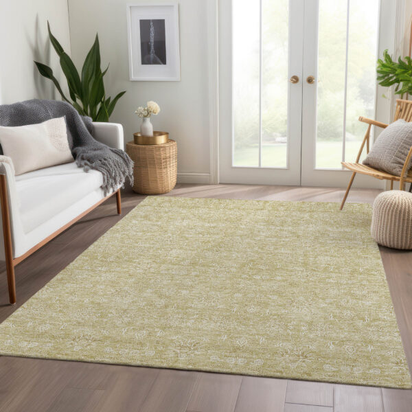5' X 8' Beige Tan And Ivory Floral Washable Indoor Outdoor Area Rug