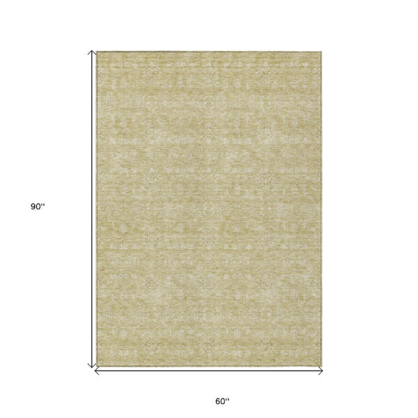 5' X 8' Beige Tan And Ivory Floral Washable Indoor Outdoor Area Rug
