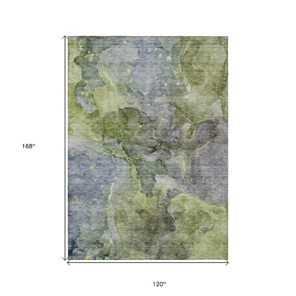 10' X 14' Olive Green And Gray Abstract Washable Indoor Outdoor Area Rug