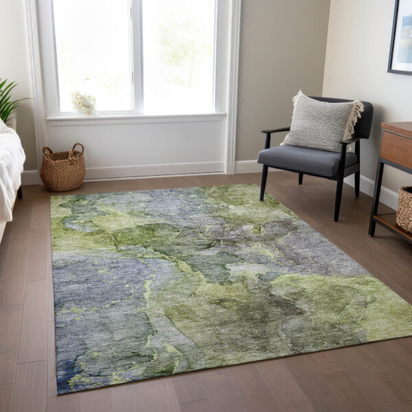 10' X 14' Olive Green And Gray Abstract Washable Indoor Outdoor Area Rug